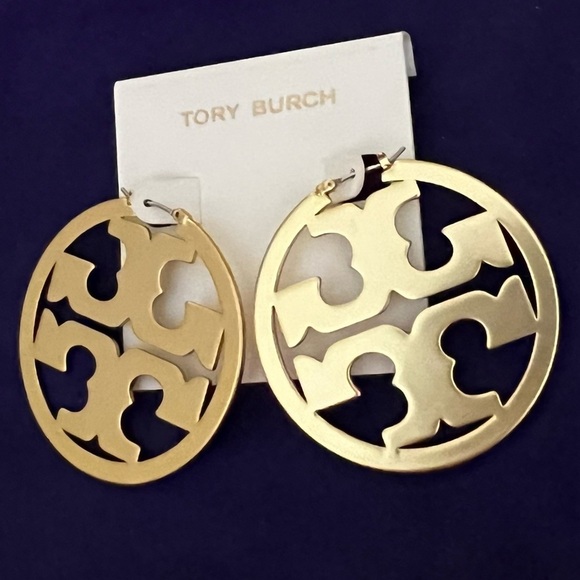 Tory Burch Authentic Miller Matte Gold Hoop Earrings - Picture 4 of 11